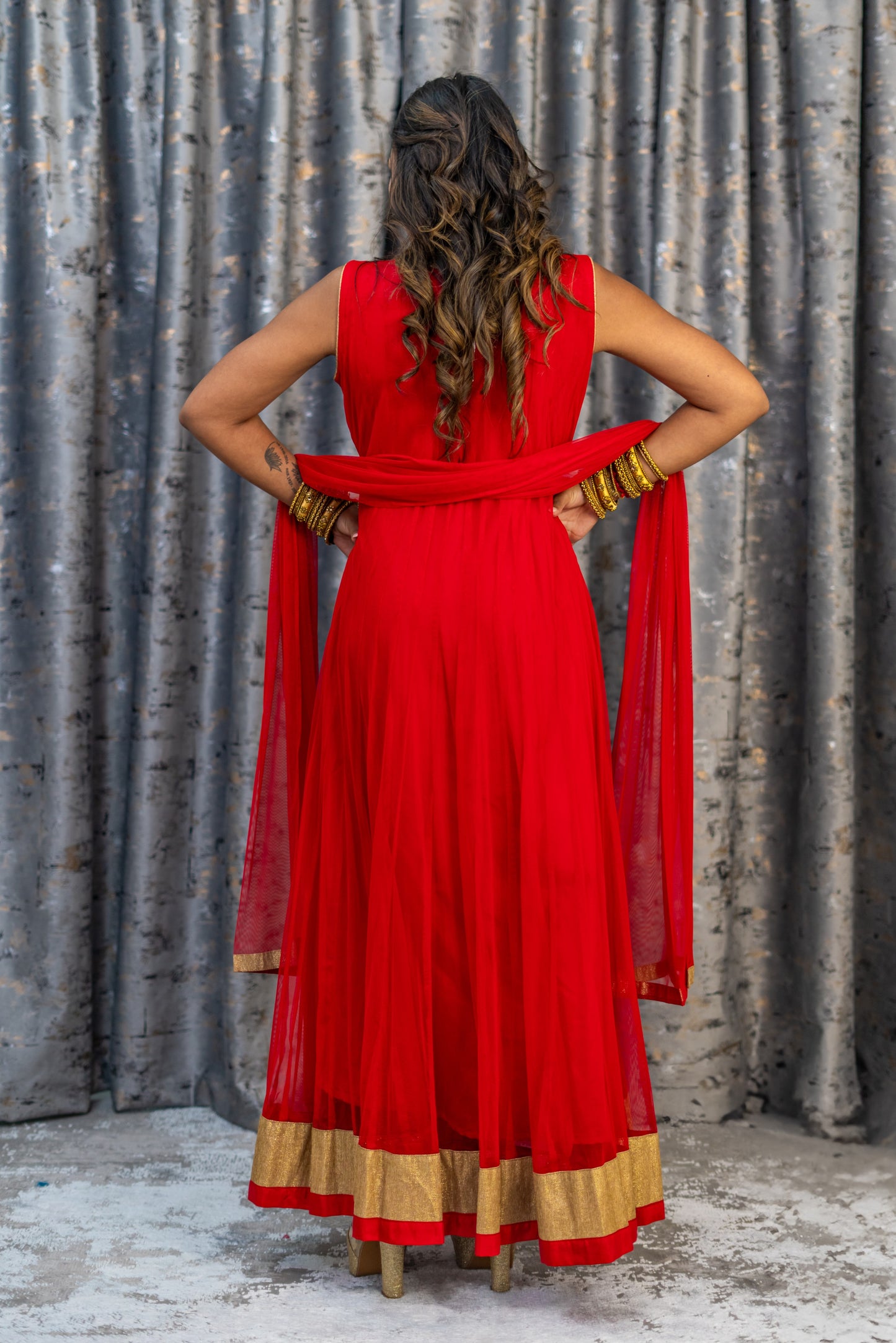 Red Net Punjabi with Swarovski Stone Work