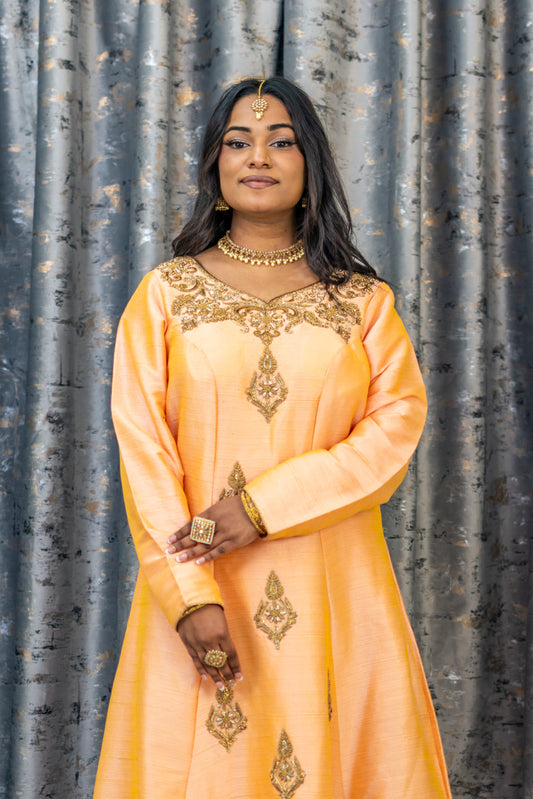 Peach Raw Silk Punjabi Set with Swarovski Stone Work