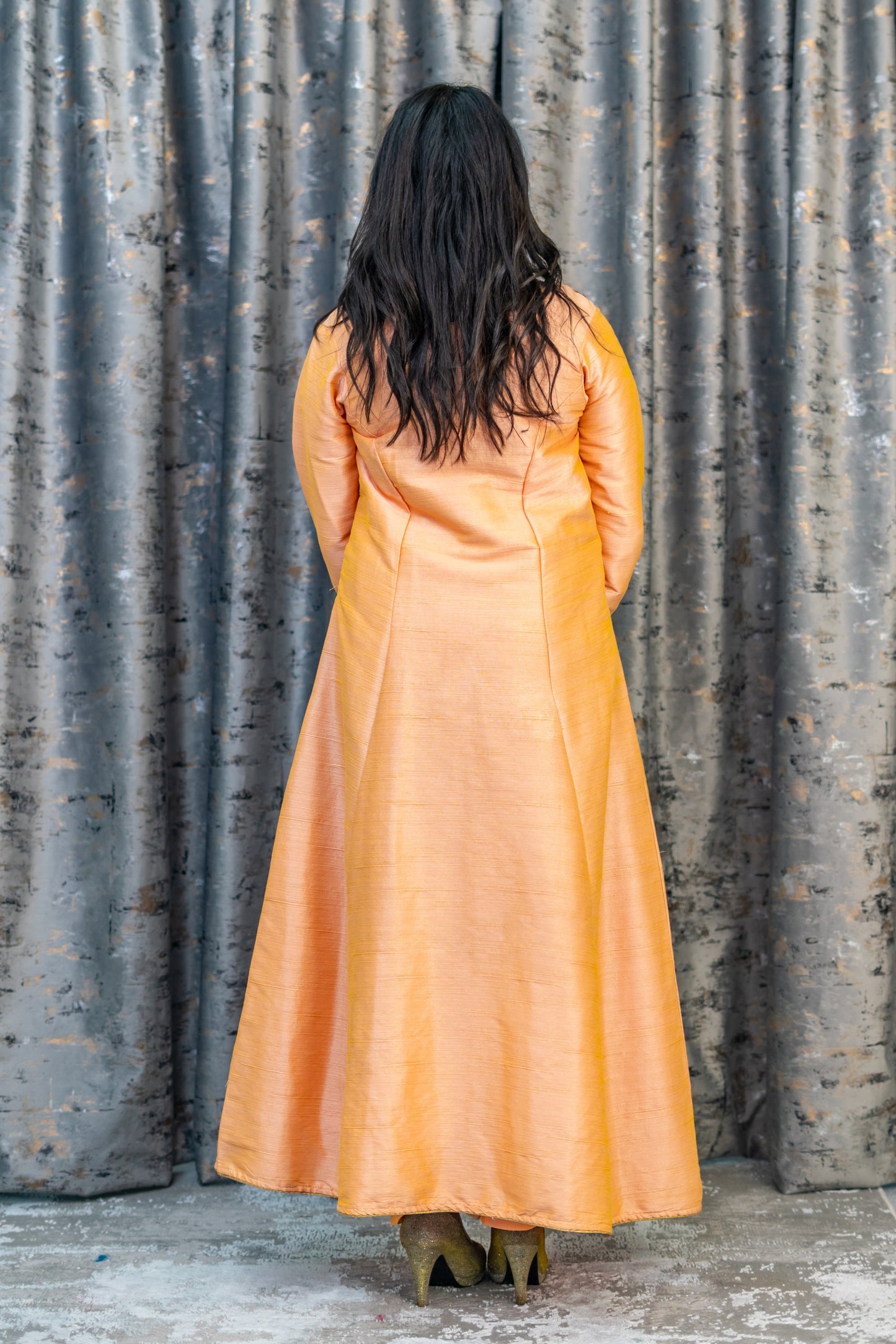 Peach Raw Silk Punjabi Set with Swarovski Stone Work