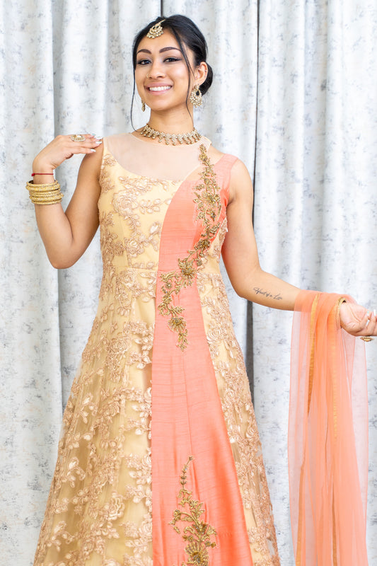 Gold Embroidered Punjabi Set with Pink Panel Work
