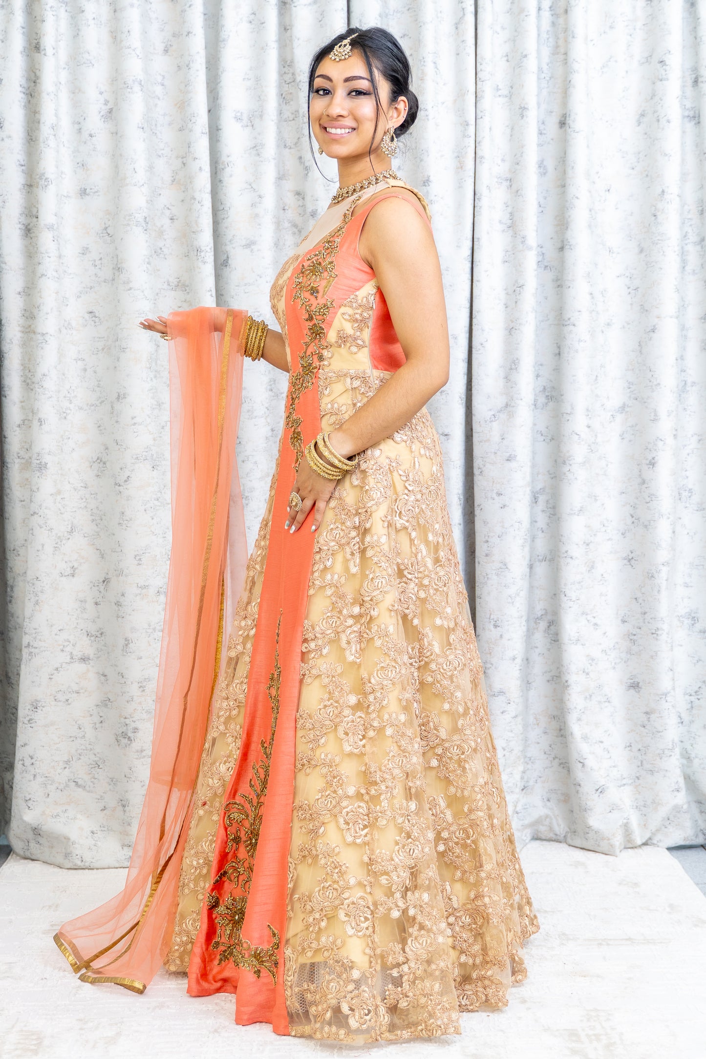 Gold Embroidered Punjabi Set with Pink Panel Work