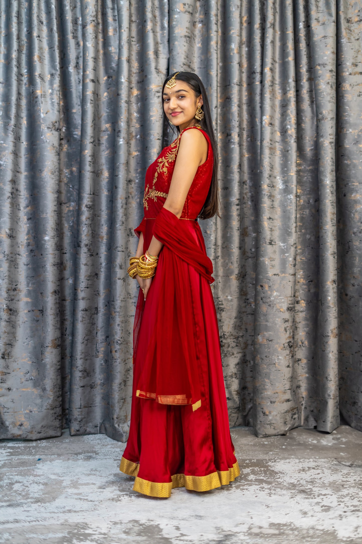Red Chinon Silk Punjabi Set