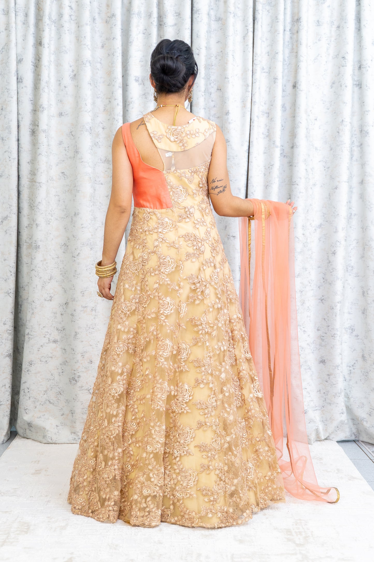 Gold Embroidered Punjabi Set with Pink Panel Work