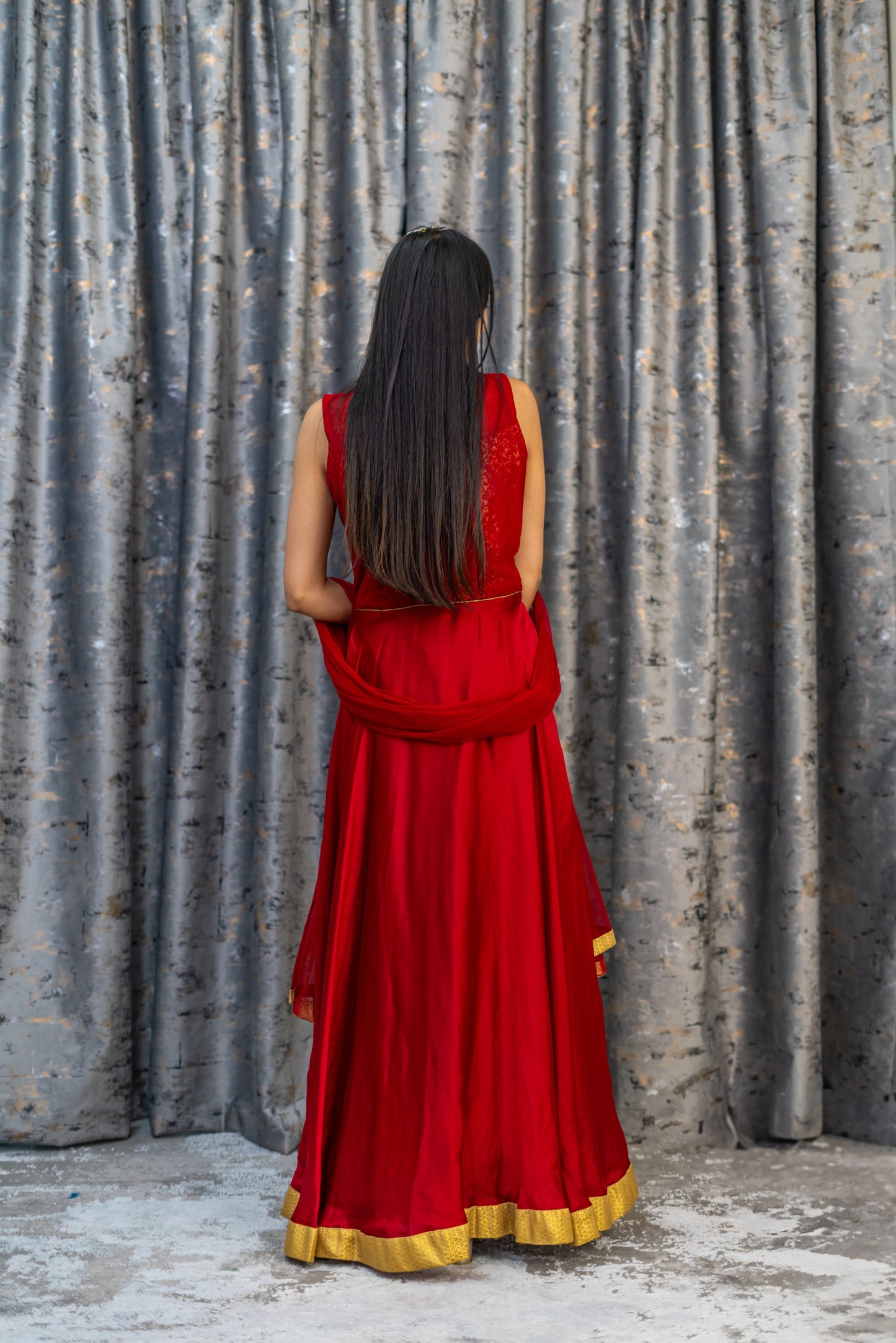 Red Chinon Silk Punjabi Set