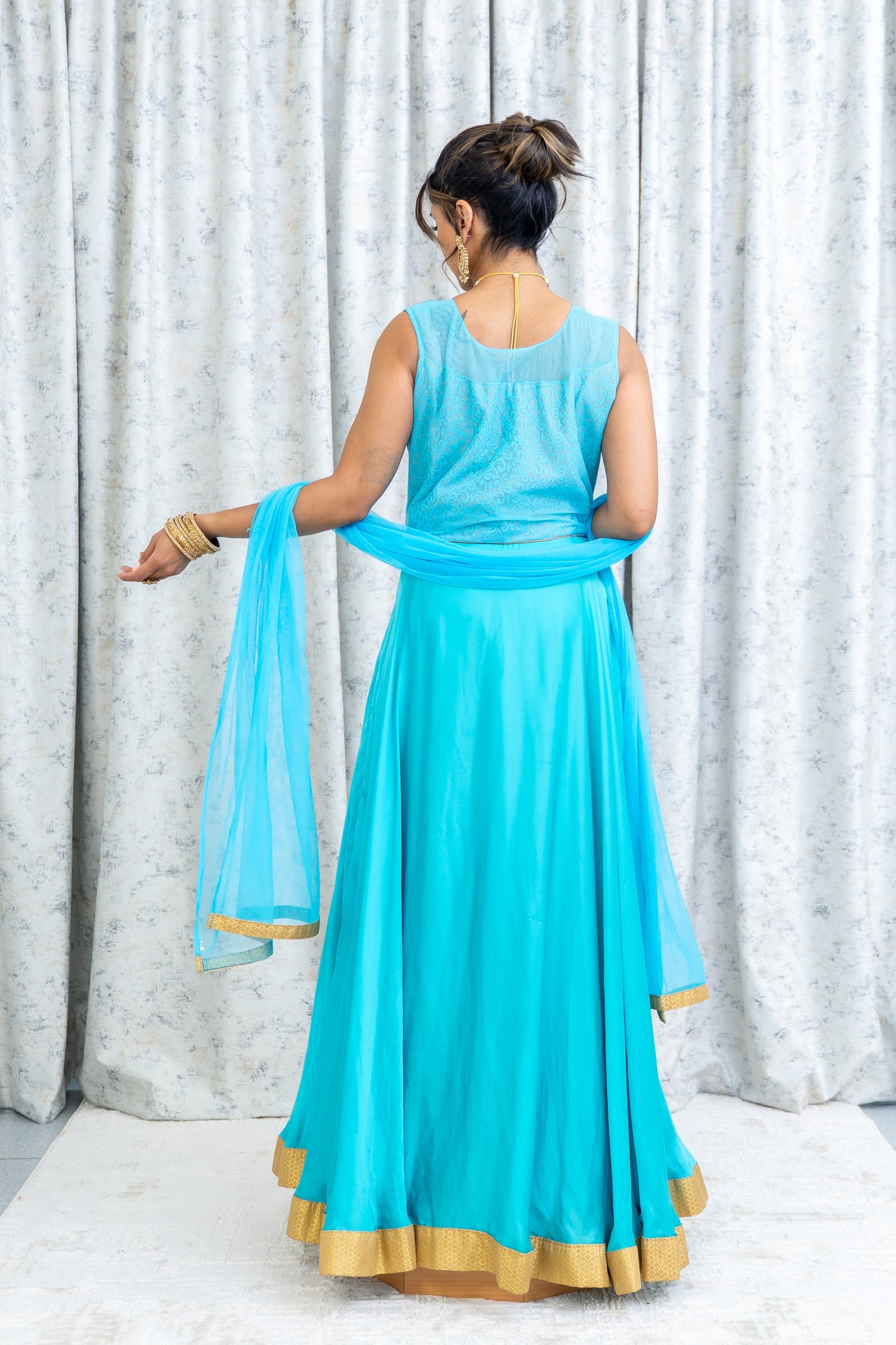 Blue Chinon Silk Punjabi Set
