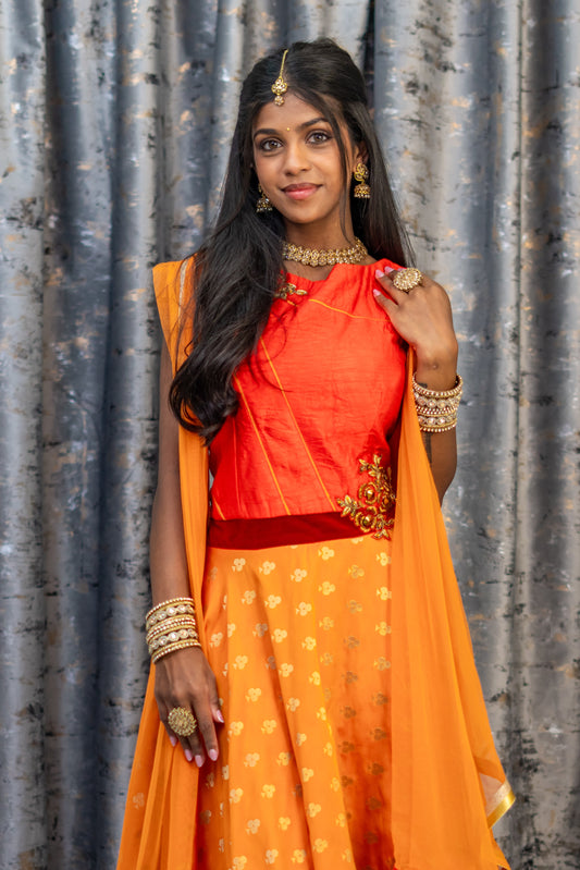 Orange Brocade Punjabi Set