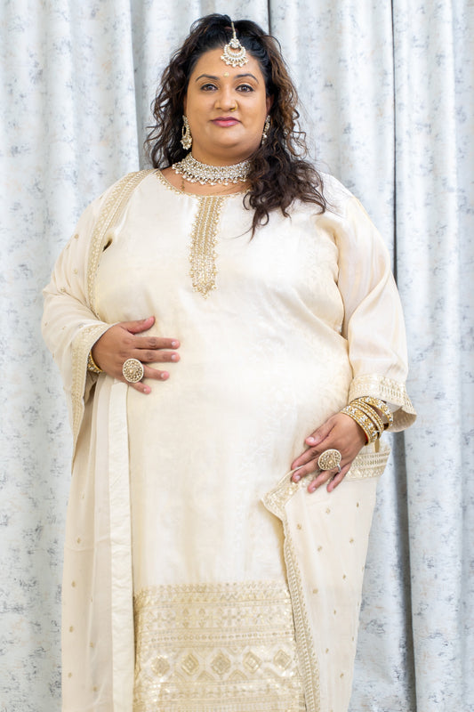 Cream Cotton Punjabi Set with Embroidery