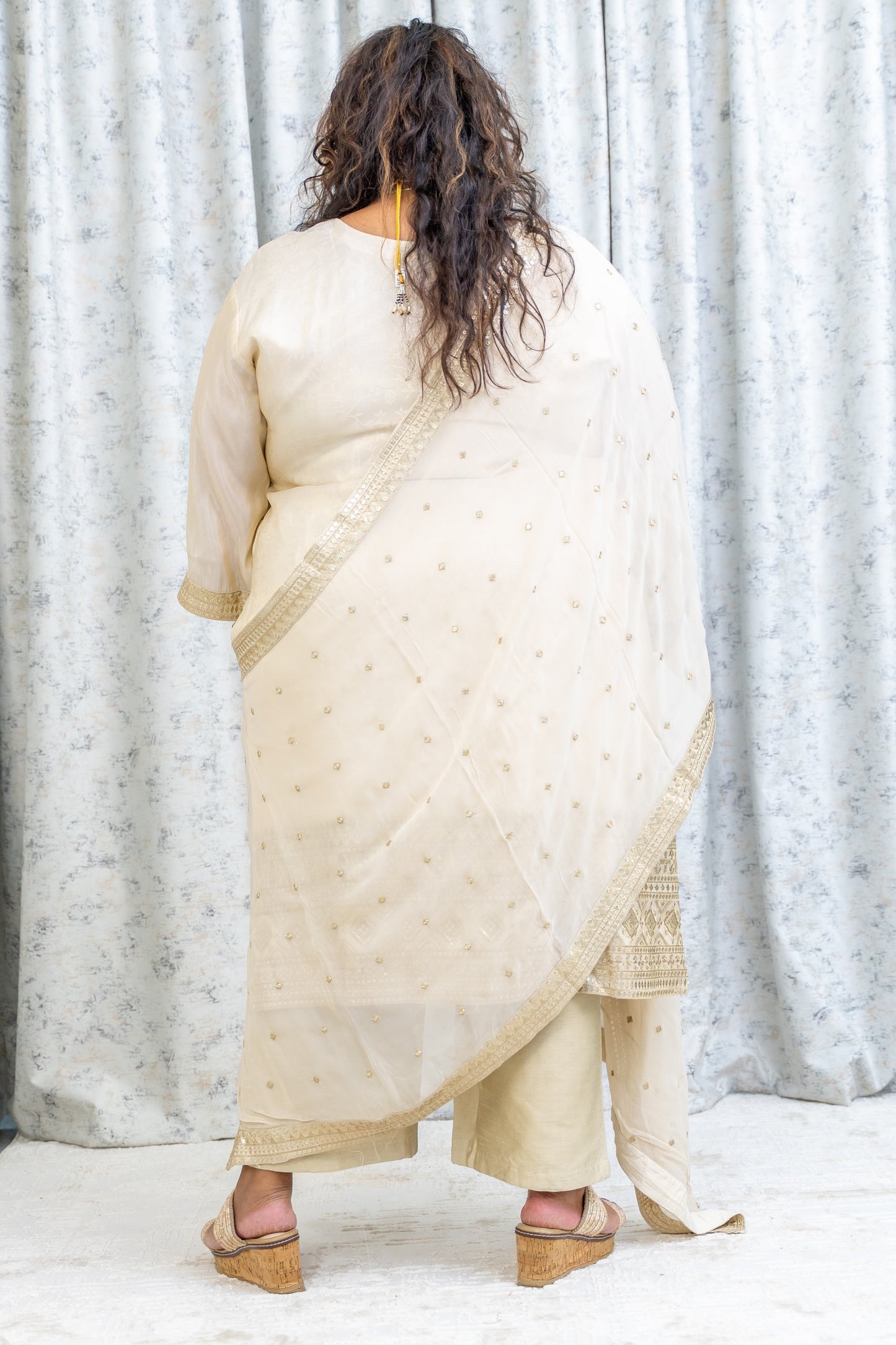 Cream Cotton Punjabi Set with Embroidery