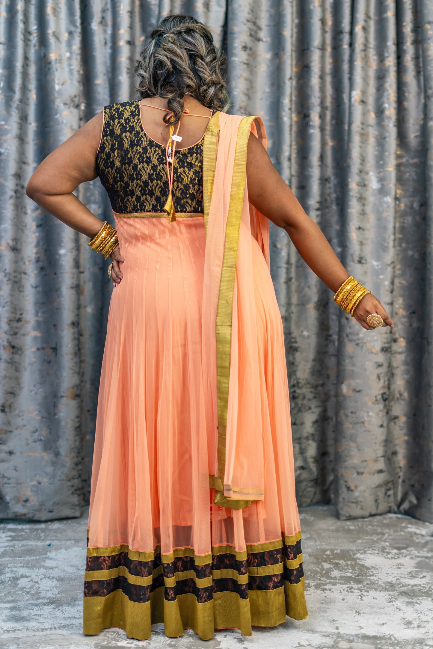 Peach Net Punjabi Set with Swarovski Stone Work