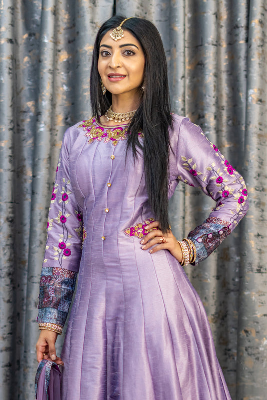 Purple Raw Silk Punjabi Set