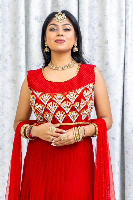 Red Net Punjabi Set with Swarovski Stone Work