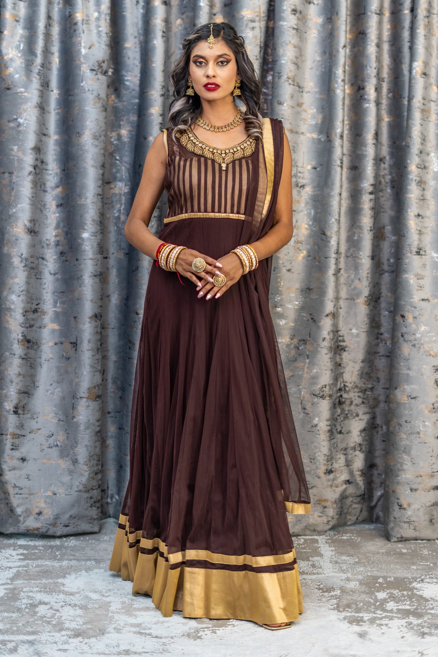 Brown Net Punjabi Set