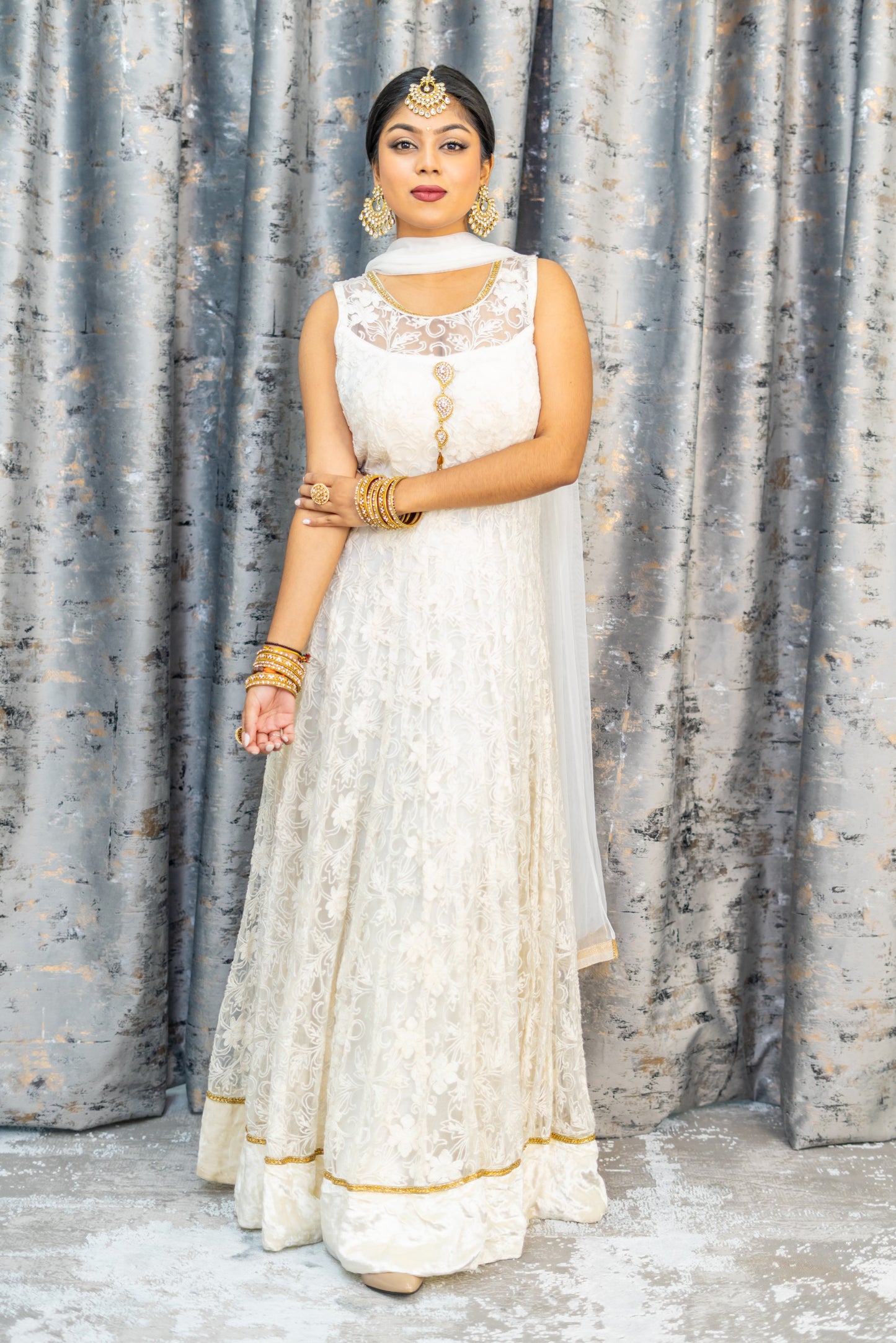 White Embroidered Net Punjabi with Gold Detailing
