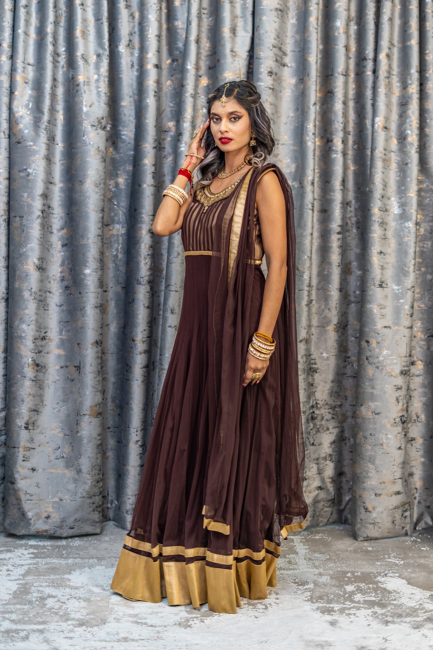 Brown Net Punjabi Set