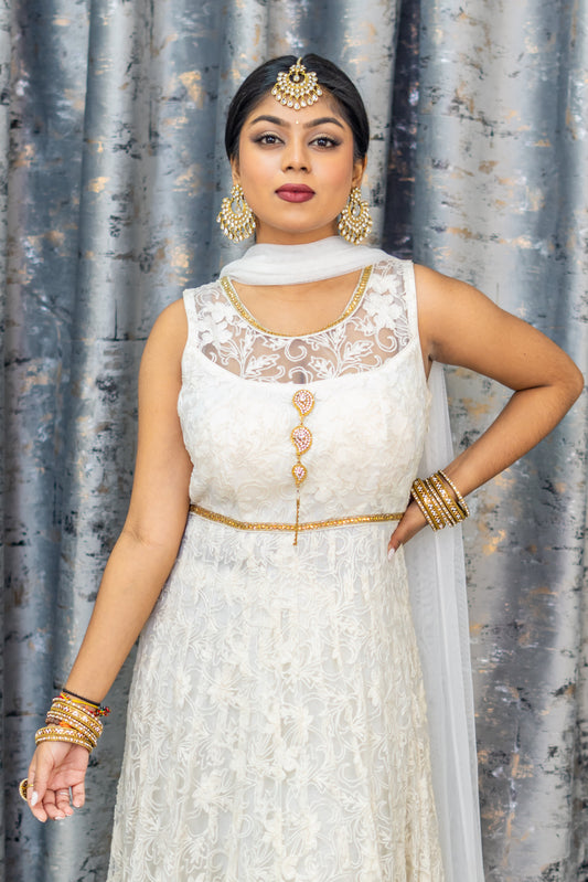 White Embroidered Net Punjabi with Gold Detailing