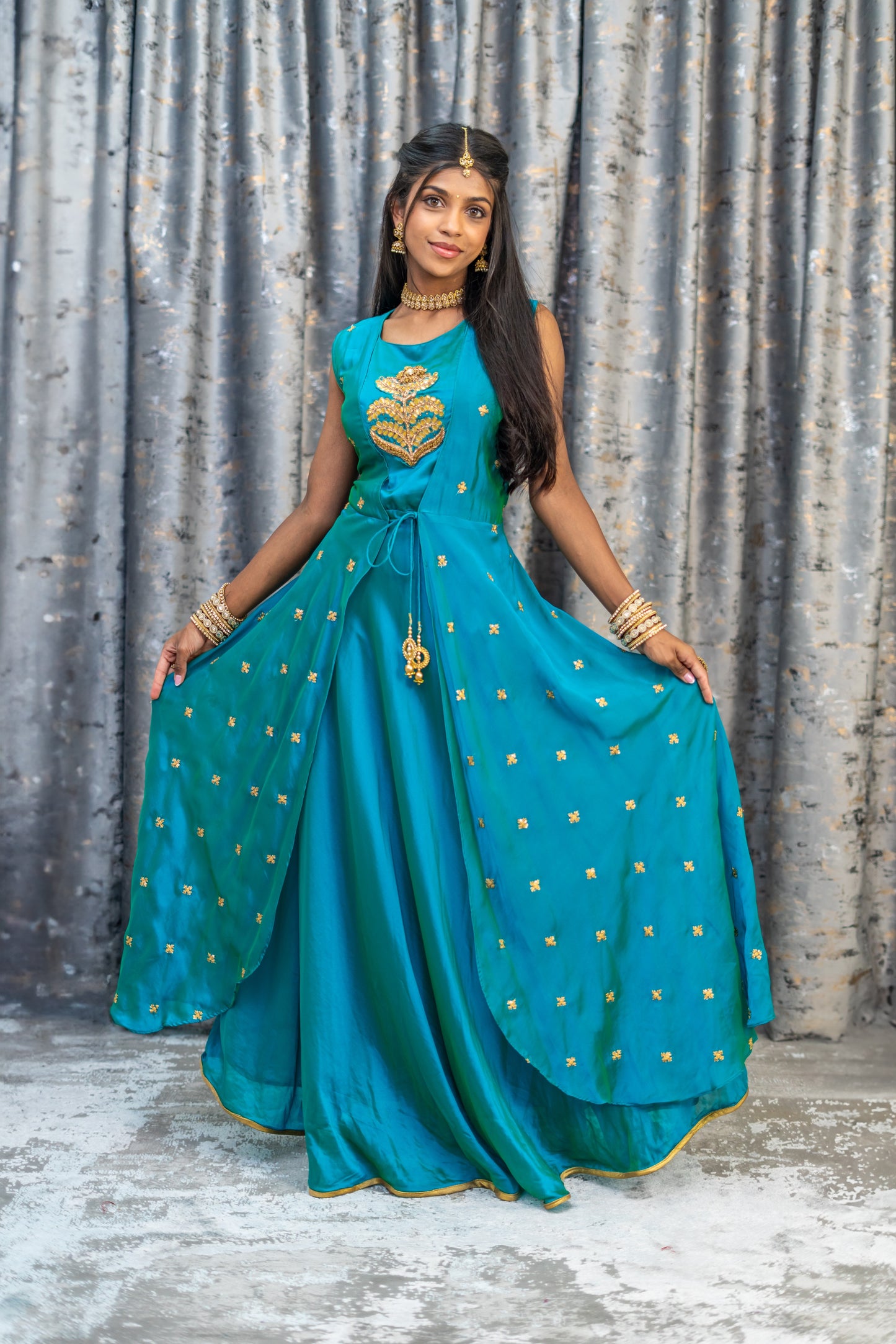 Teal Cotton Punjabi Set with Over Coat
