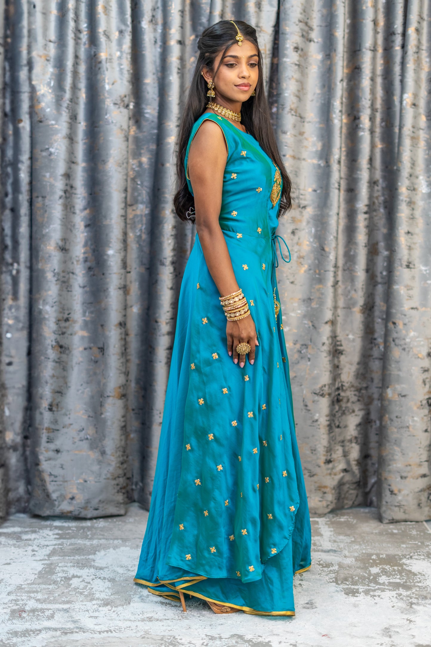 Teal Cotton Punjabi Set with Over Coat
