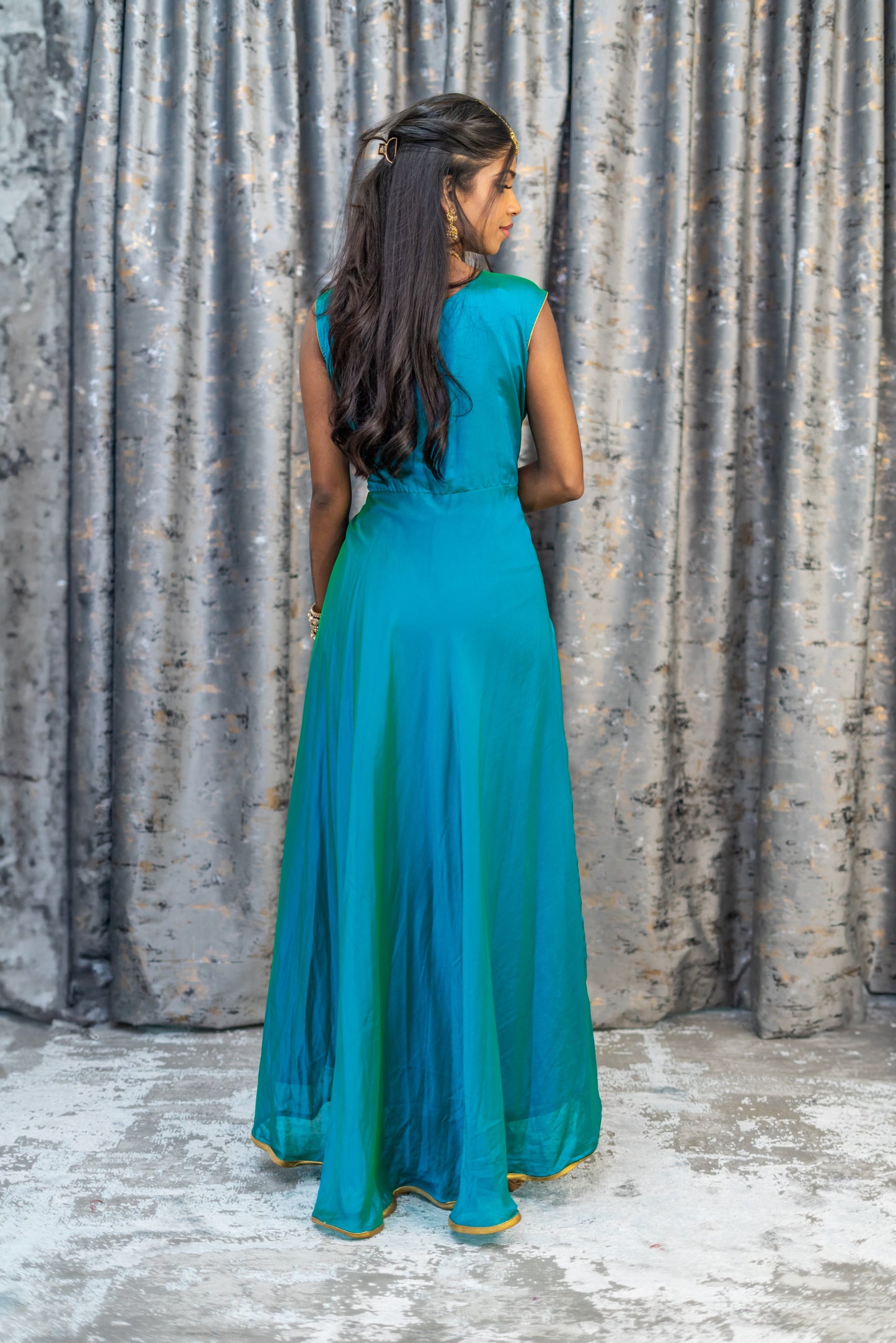 Teal Cotton Punjabi Set with Over Coat