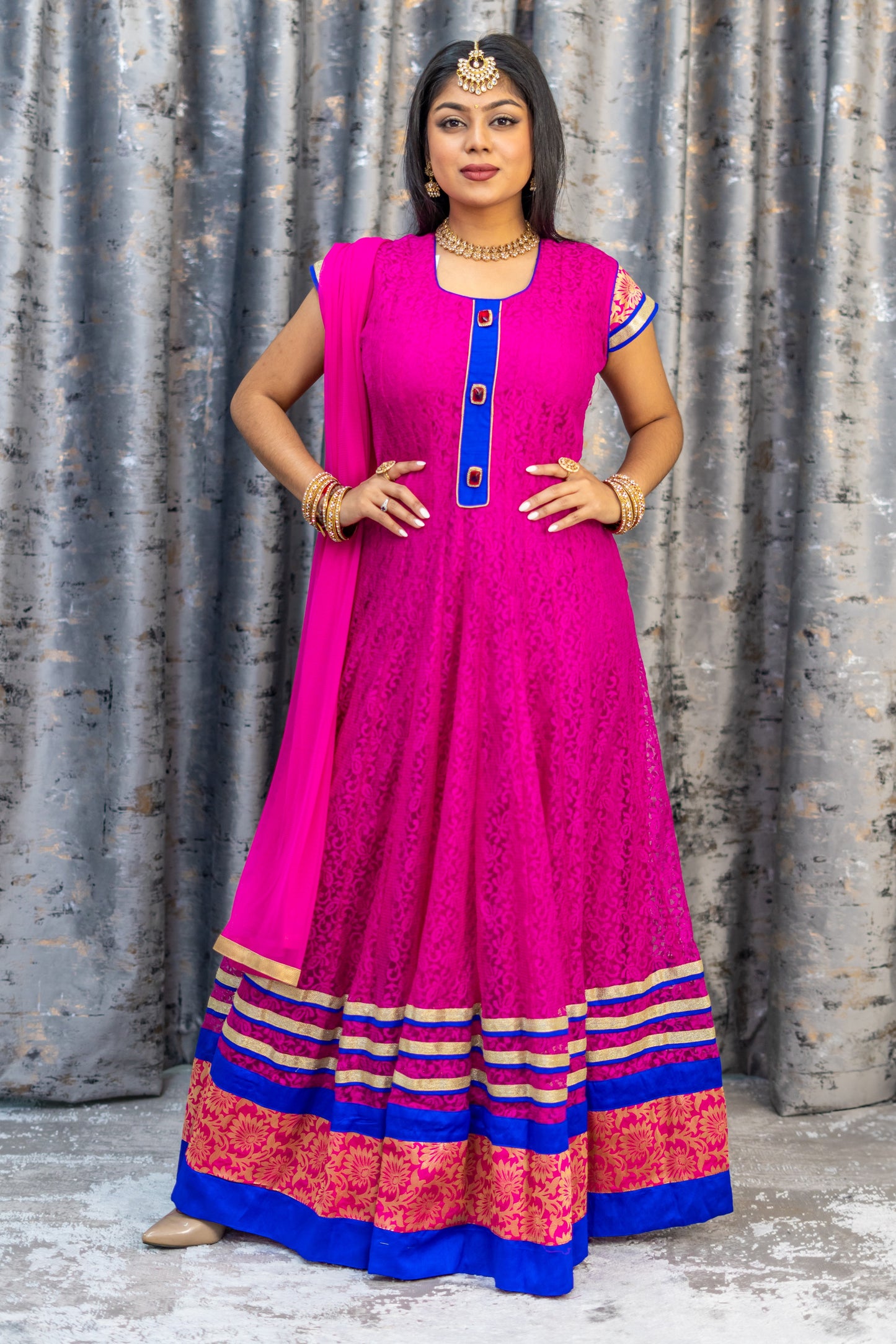 Pink Net Embroidered Punjaabi Set