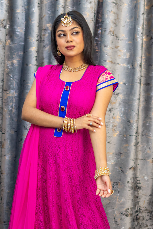 Pink Net Embroidered Punjaabi Set