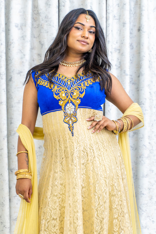 Cream Net Punjabi Set with Swarovski Stone Work