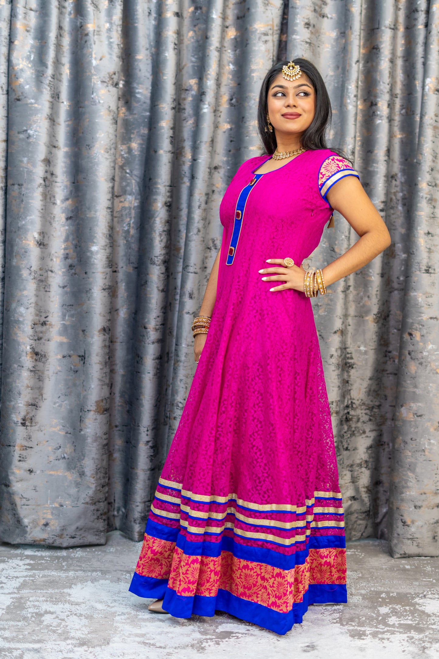 Pink Net Embroidered Punjaabi Set