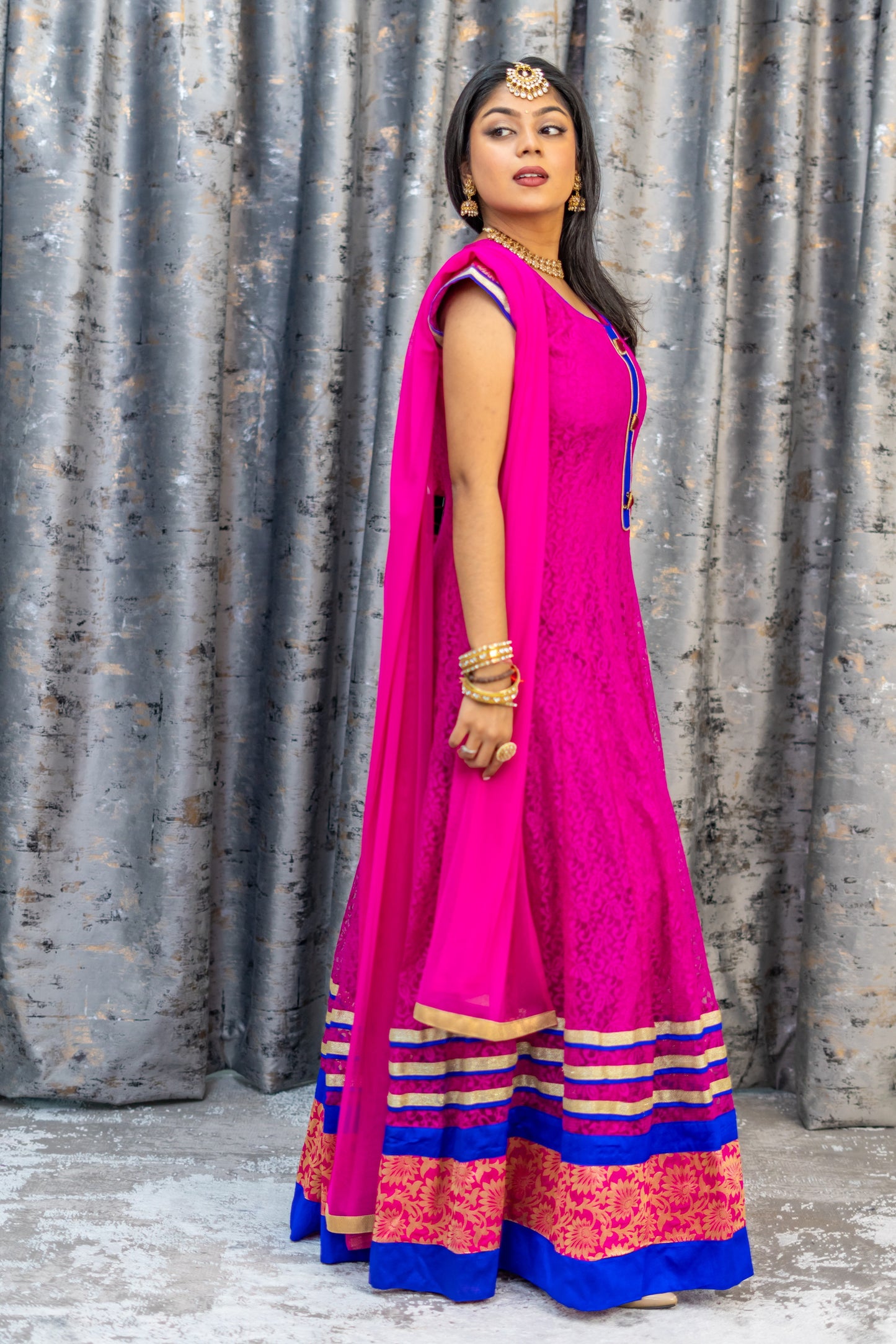 Pink Net Embroidered Punjaabi Set