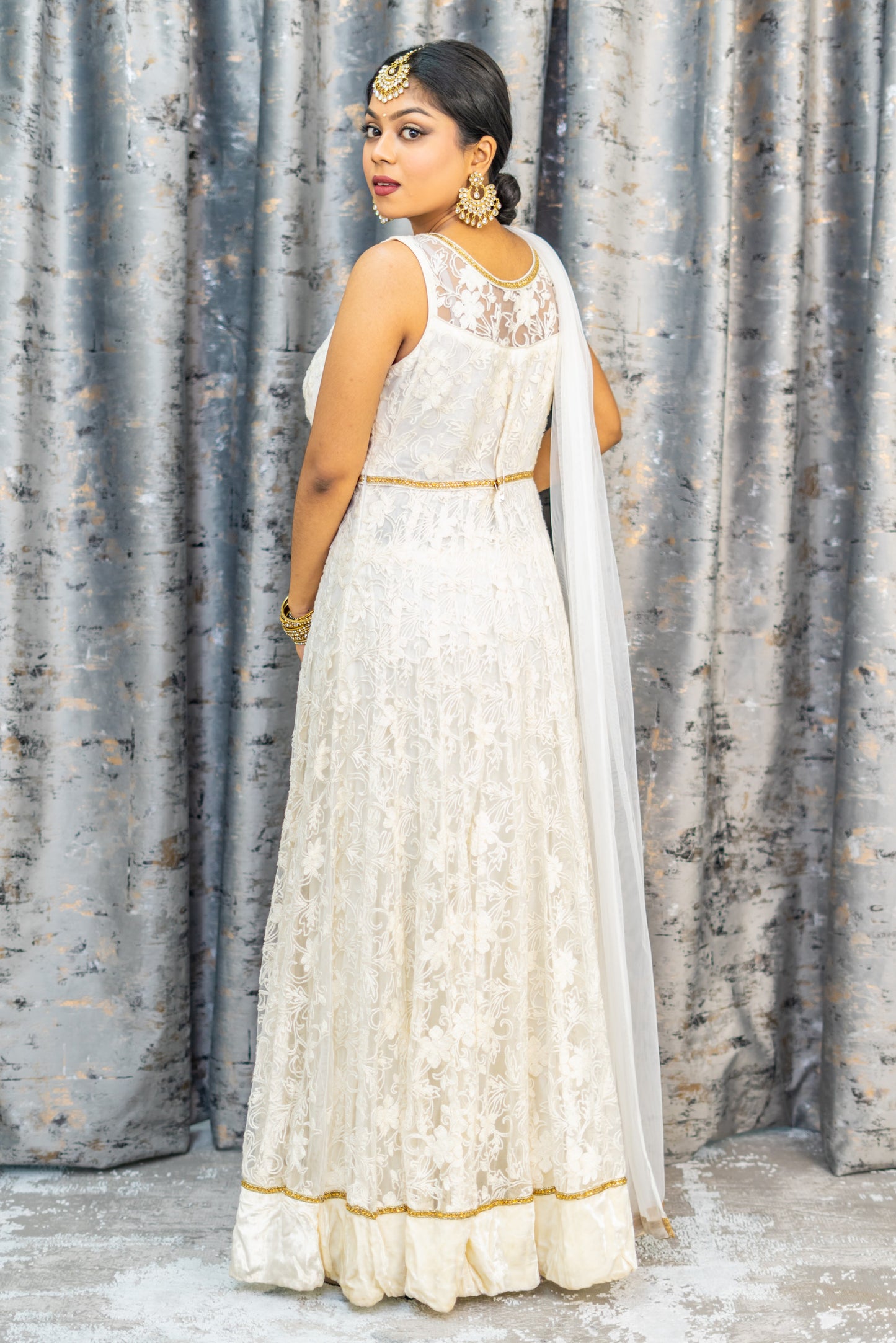 White Embroidered Net Punjabi with Gold Detailing