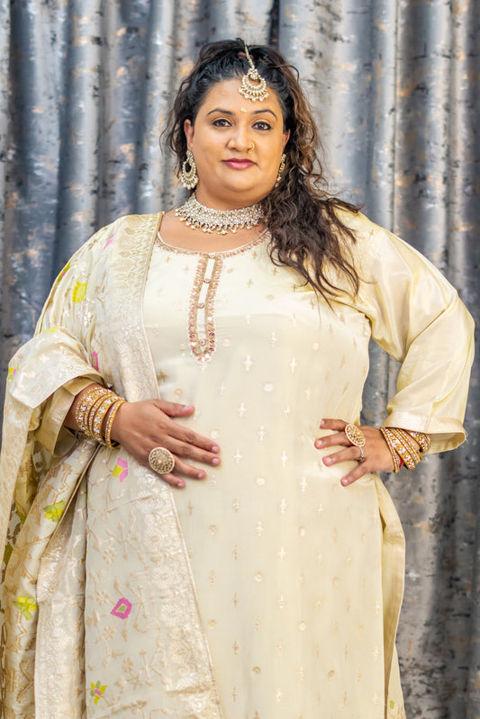 Cream Chinon Silk with Embroidery