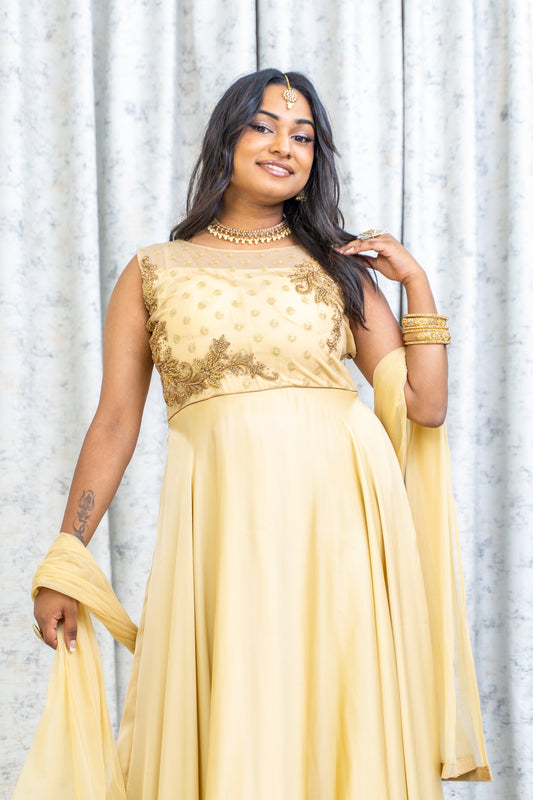 Cream Chinon Silk Punjabi Set