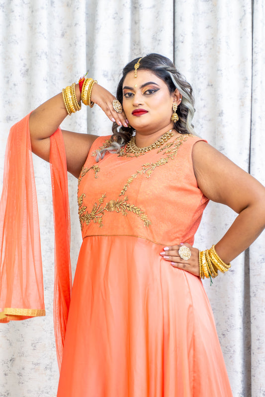 Peach Chinon Silk Punjabi Set