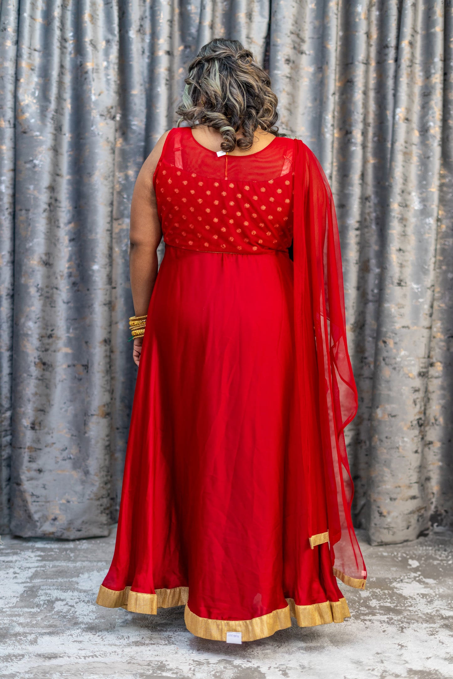 Red Chinon Silk Punjabi Set