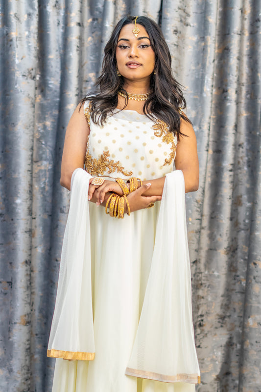 White Chinon Silk Punjabi Set