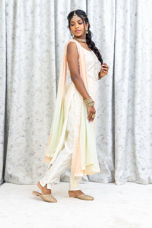 White Cotton Punjabi Set with Embroidery