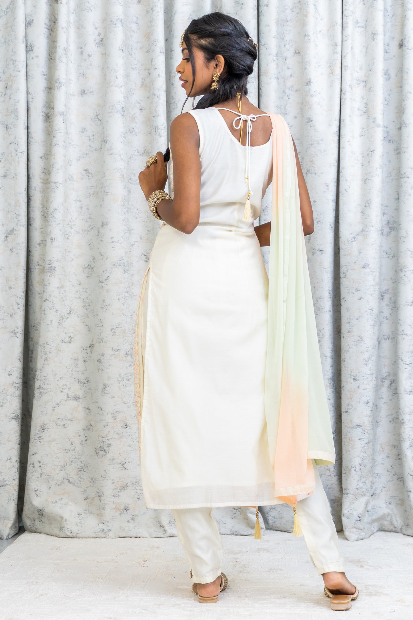 White Cotton Punjabi Set with Embroidery