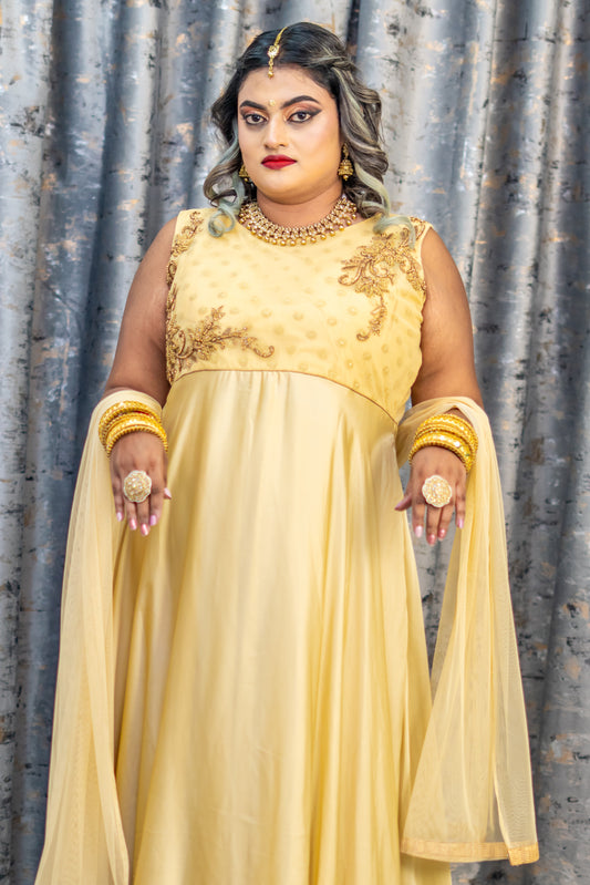 Gold Chinon Silk Punjabi Set