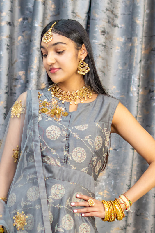 Grey Brocade Punjabi Set