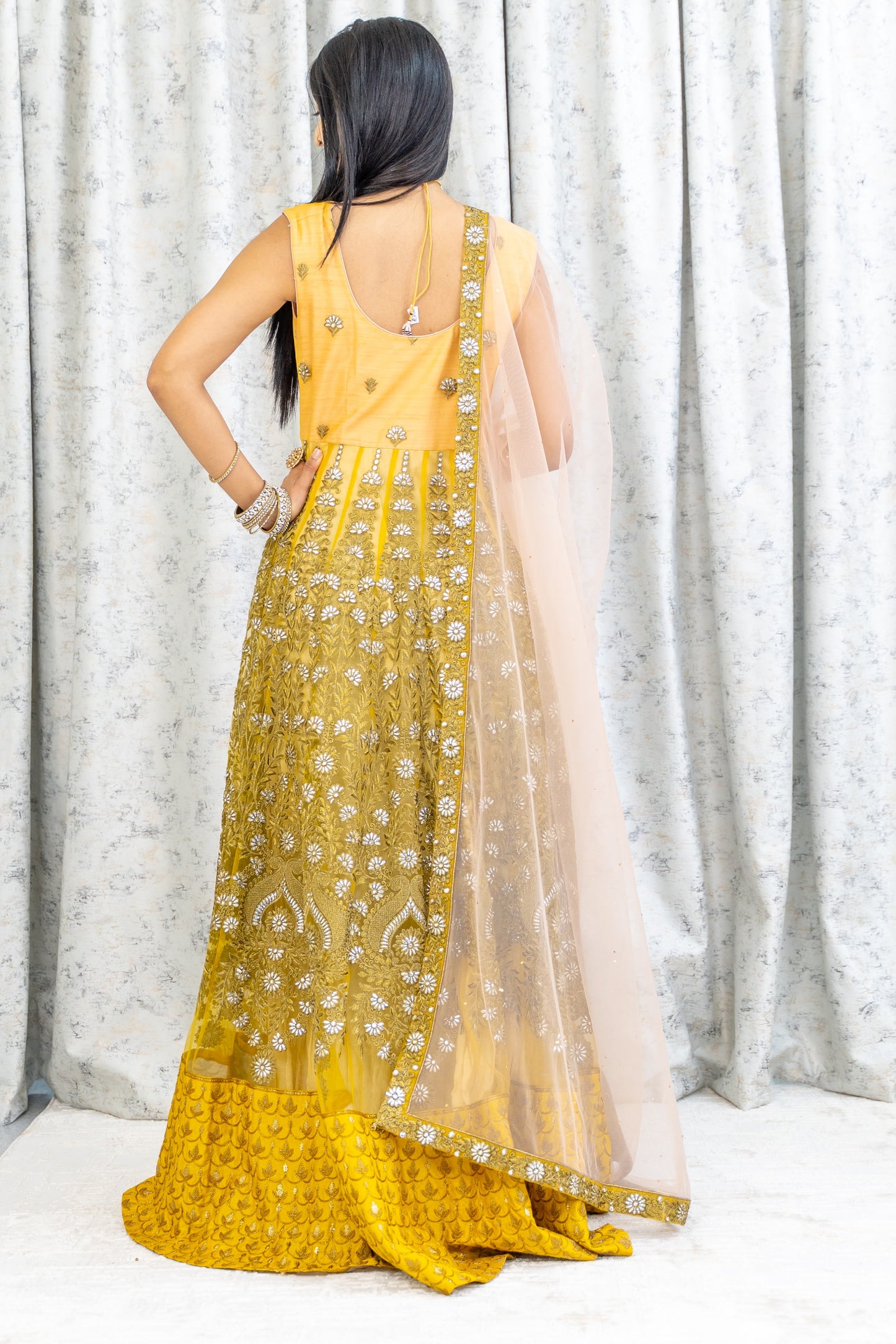 Embroidered Lime Net Punjabi Set