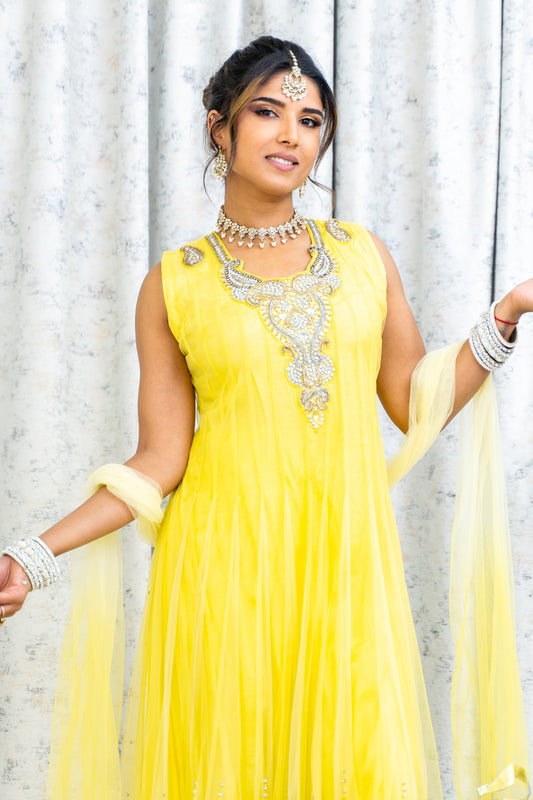 Yellow Net Punjabi Set
