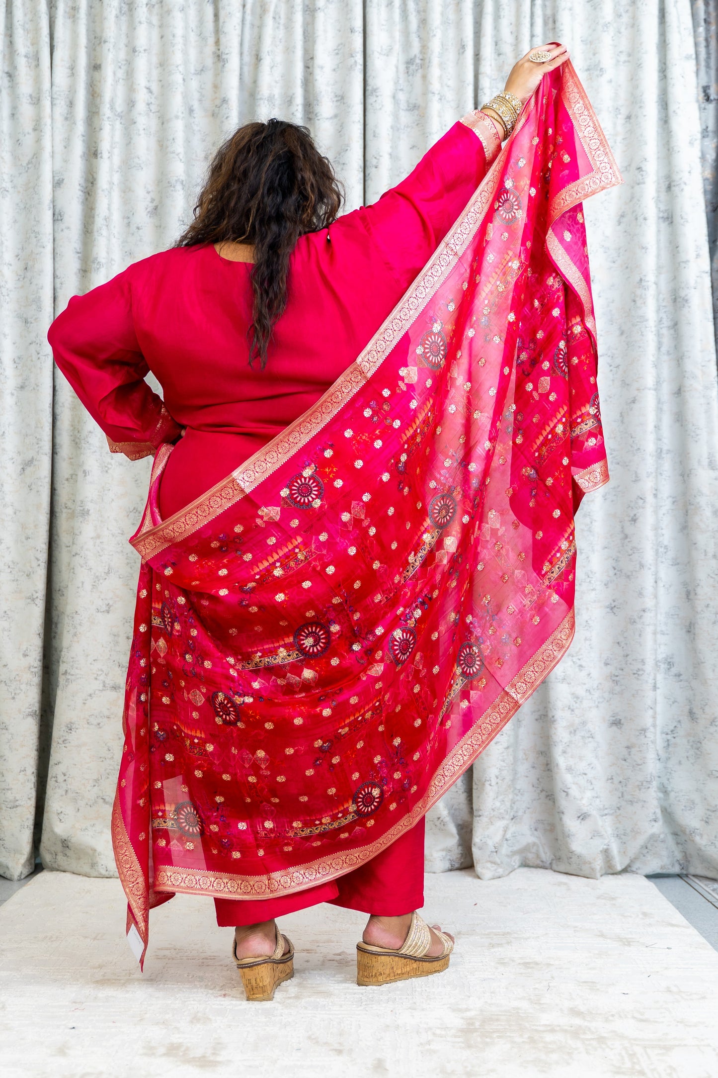 Rani Pink Chinon Silk Punjabi Set with Embroidery