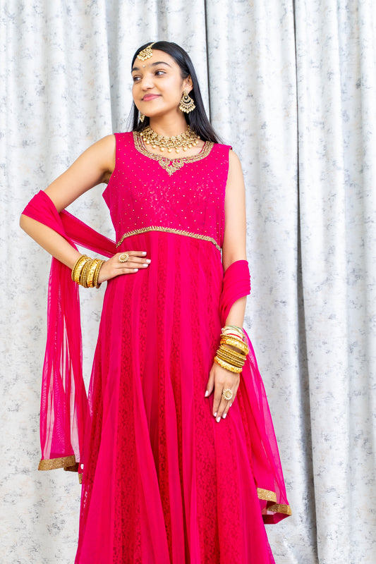 Rani Pink Net Punjabi Set