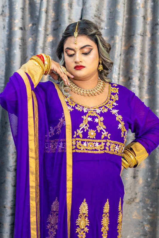 Purple Net Punjabi with Swarovski Stone Work