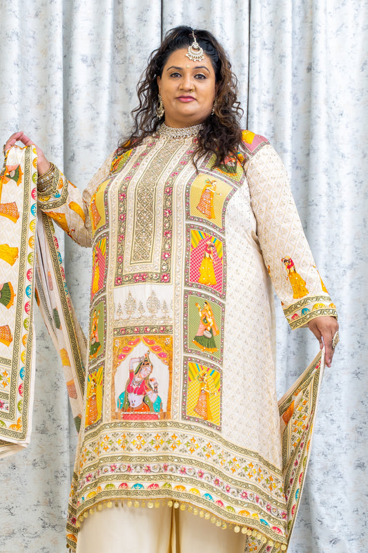 Cream Chinon Silk Punjabi Set