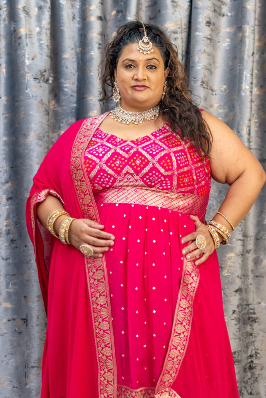 Rani Pink Soft Brocade Punjabi Set