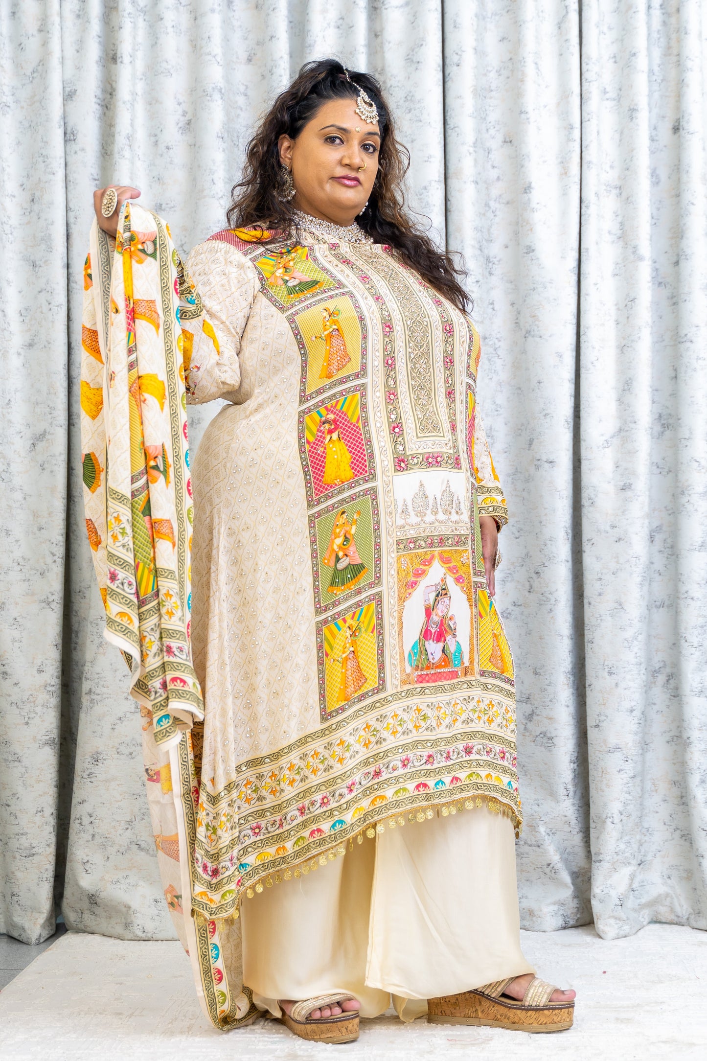 Cream Chinon Silk Punjabi Set