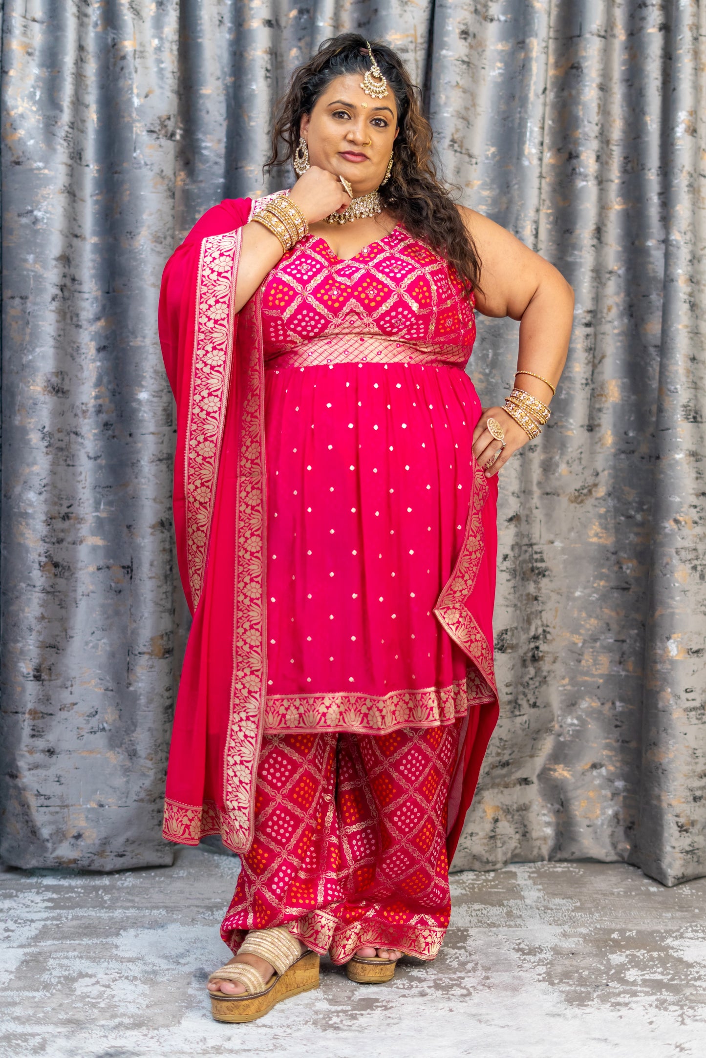 Rani Pink Soft Brocade Punjabi Set