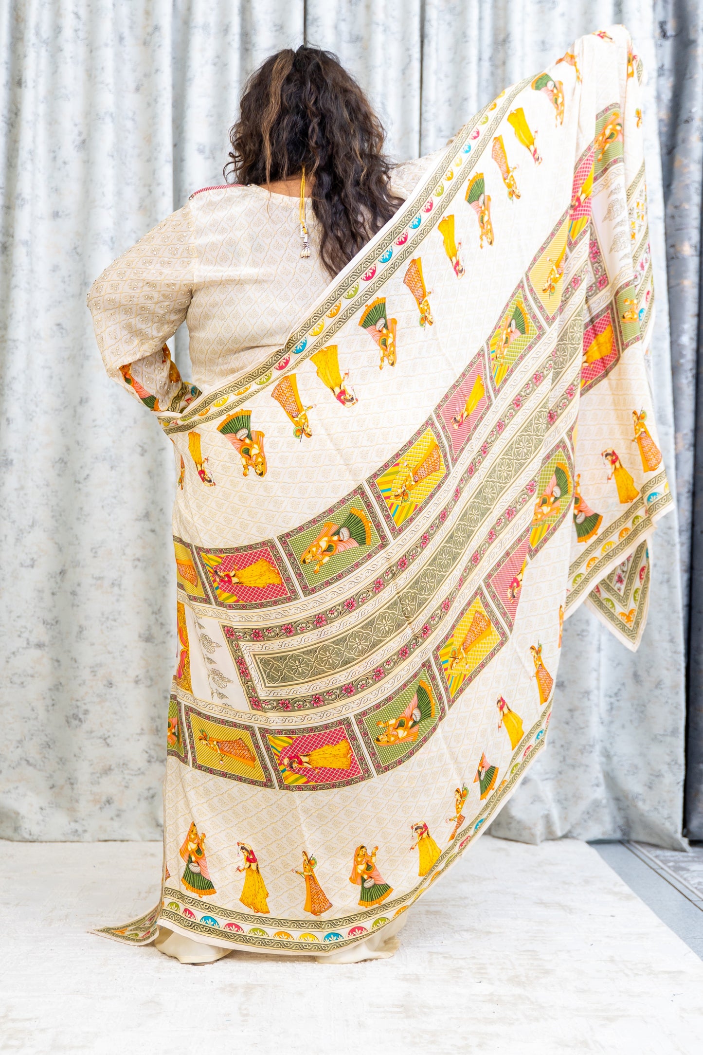 Cream Chinon Silk Punjabi Set