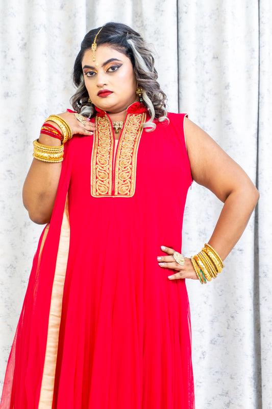 Red Net Punjabi Set