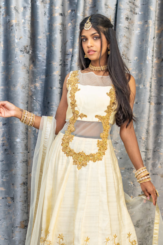 Cream Raw Silk Embroidered Punjabi Set