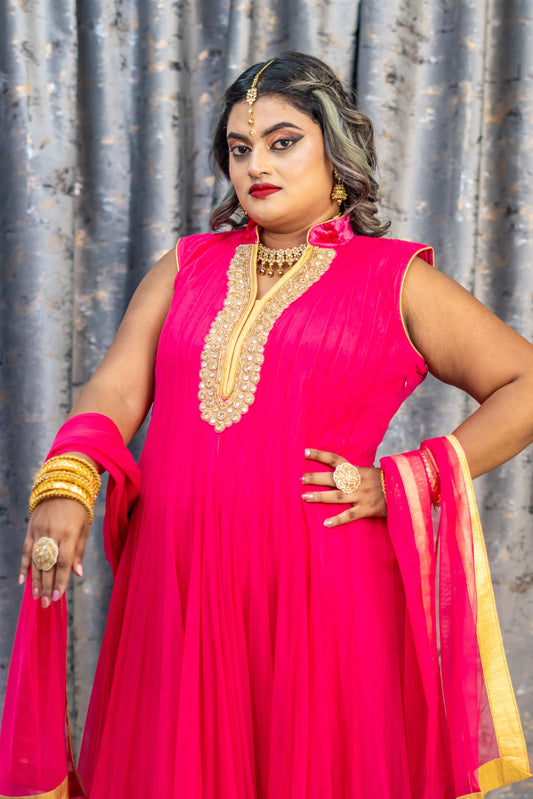 Hot Pink Net Punjabi Set